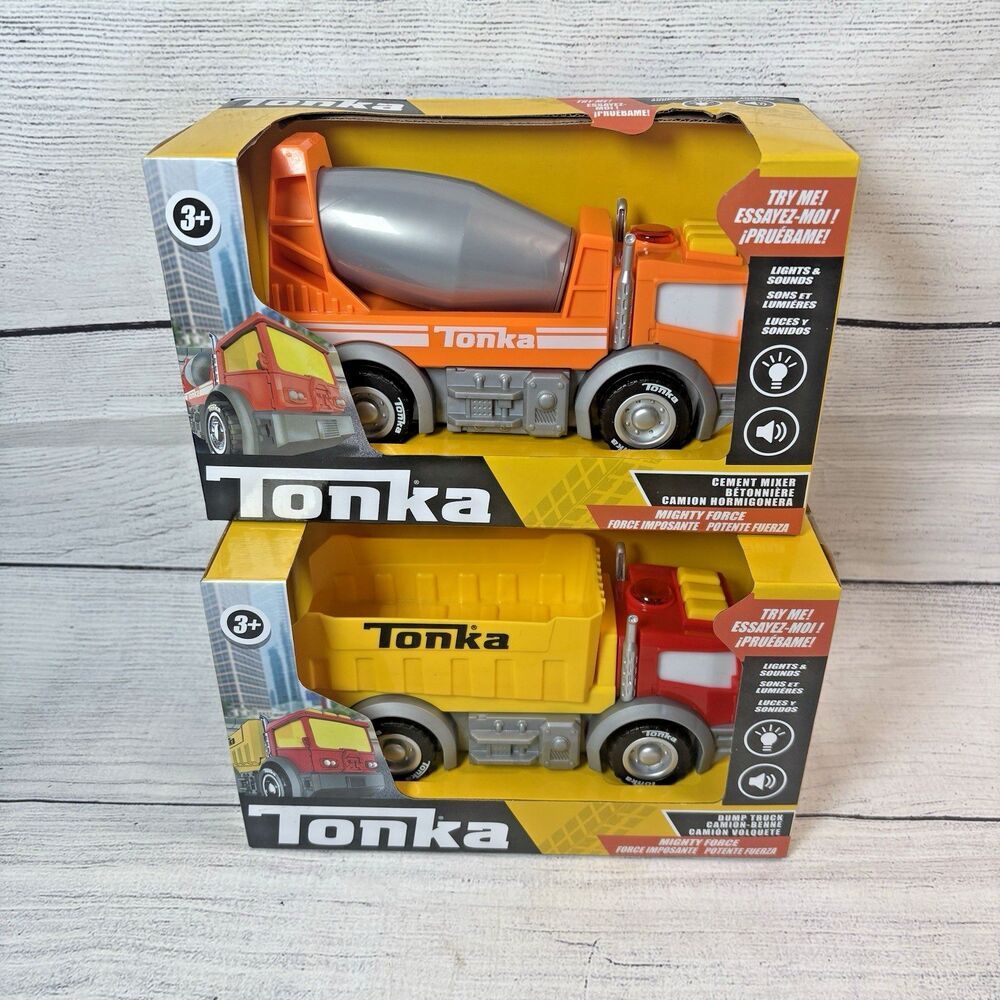 Tonka Mighty Force 8" Trucks Lot 2 Cement Mixer & Dump Truck Lights & Sounds NEW
